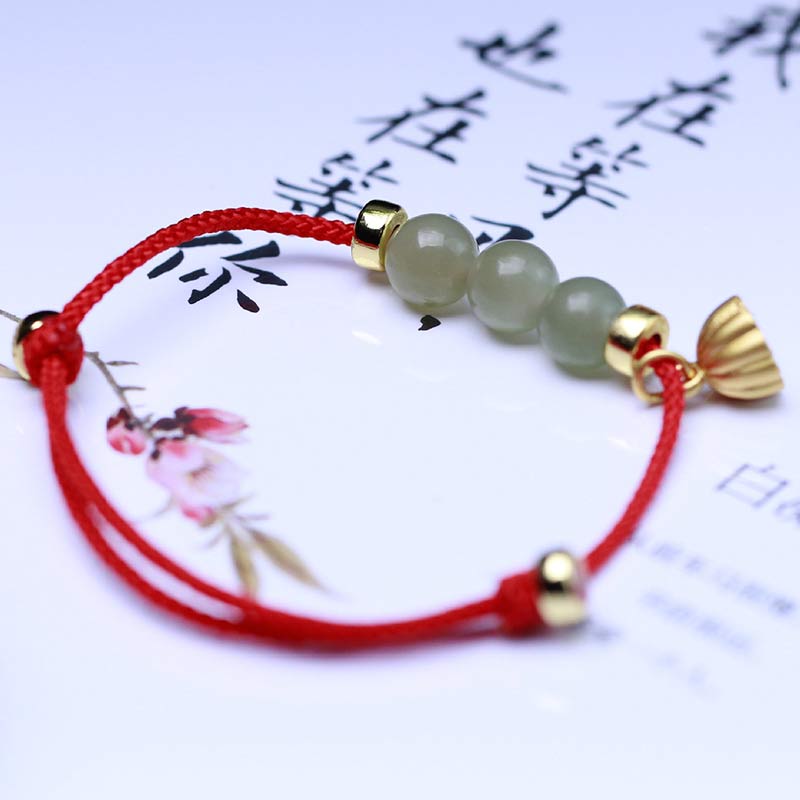 Fortune Jewel Natural Jade Lotus Seed Strength Red String Weave Bracelet