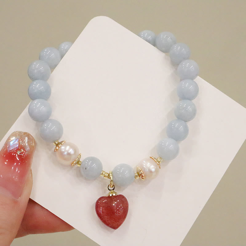 Fortune Jewel Natural Aquamarine Chalcedony Serenity Rabbit Gourd Cat Charm Bracelet