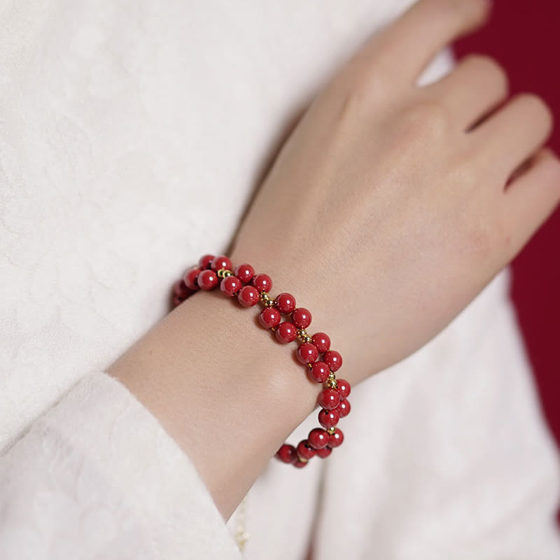 Fortune Jewel Natural Cinnabar Beaded Blessing Bracelet