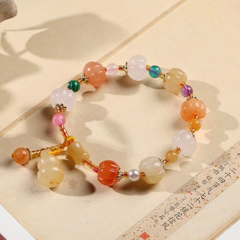 Fortune Jewel Natural Golden Silk Jade Crystals Gourd Pixiu Pumpkin Beads Wealth Charm Bracelet