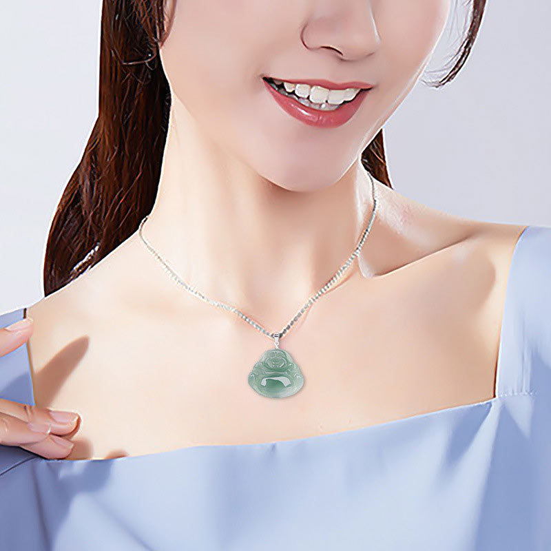 Fortune Jewel Laughing Buddha Jade Protection Calm Titanium Steel Chain Necklace Pendant Fortune Jewel