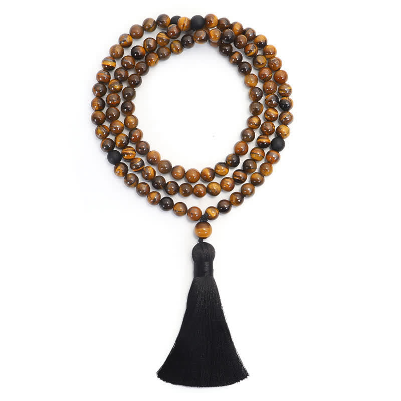 Fortune Jewel 108 Beads Mala Tiger Eye Protection Tassel Bracelet