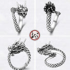 Fortune Jewel 990 Sterling Silver Vintage Dragon Design Luck Protection Strength Adjustable Ring