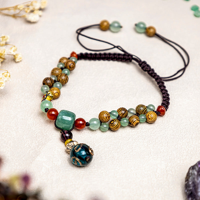 Fortune Jewel Wenge Wood Green Aventurine Balance Protection Anklet