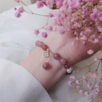 Fortune Jewel Natural Strawberry Quartz Pearl Four Leaf Clover Love Bracelet