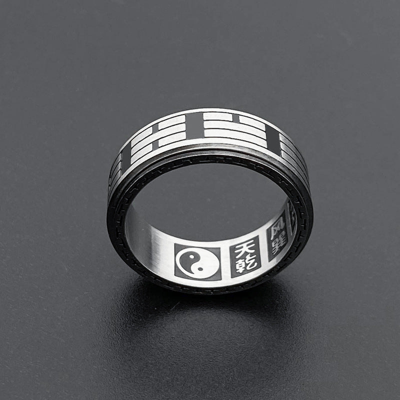 Fortune Jewel Bagua Yin Yang Titanium Steel Balance Rotatable Ring Fortune Jewel