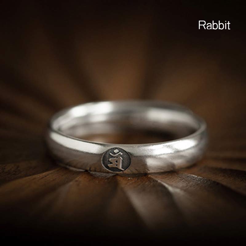 Fortune Jewel 925 Sterling Silver Chinese Zodiac Natal Buddha Blessing Couple Ring