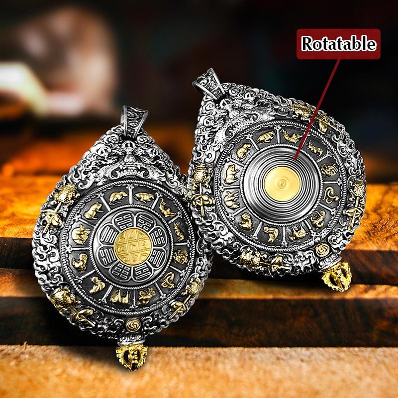 Fortune Jewel Chinese Zodiac Natal Buddha Thangka Nine Palaces Eight Diagrams Wealth Rotatable Necklace Pendant Fortune Jewel