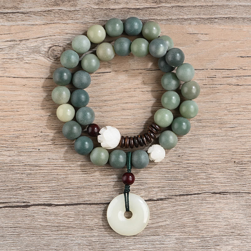 Fortune Jewel Cyan Bodhi Seed Lotus Jade Peace Buckle Wisdom Double Wrap Bracelet
