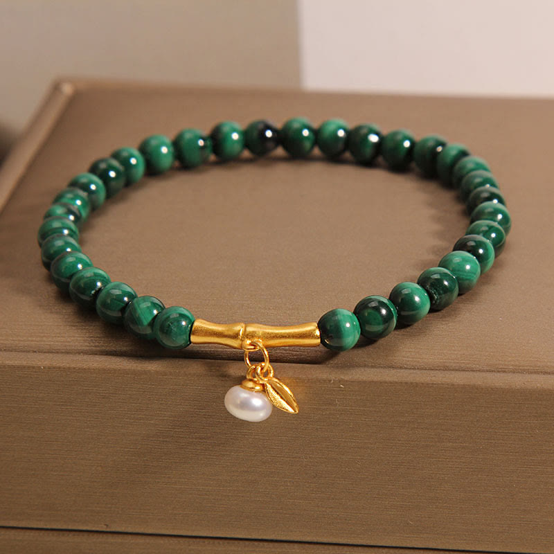 Fortune Jewel Natural Malachite Pearl Lucky Bamboo Anti-Anxiety Bracelet