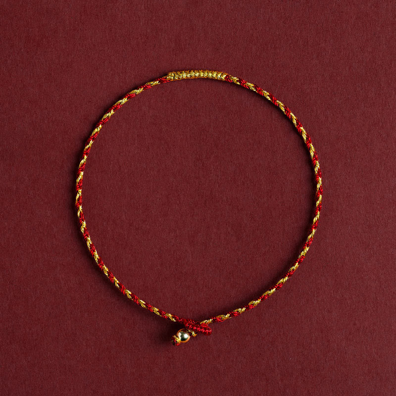 Fortune Jewel 14K Gold Plated Handmade Red Gold Rope King Kong Knot Braided Luck Bracelet