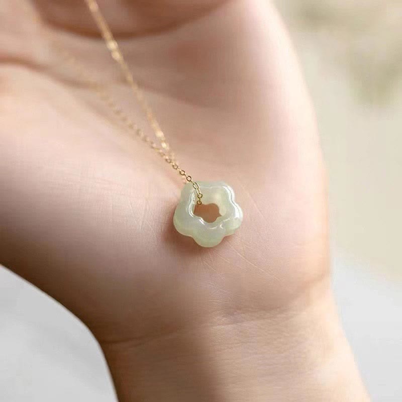 Fortune Jewel Dainty Hetian Jade Cyan Jade Luck Floral Charm Necklace Pendant
