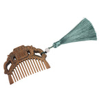 Fortune Jewel Green Sandalwood Fox Peony Flower Lotus Engraved Cure Tassel Comb Fortune Jewel