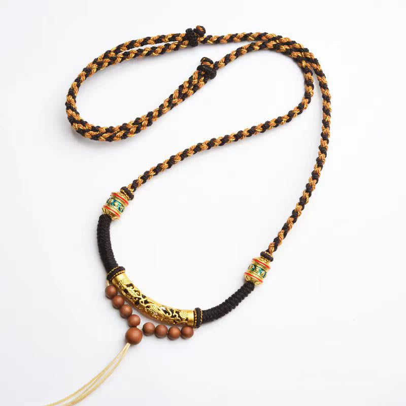 Fortune Jewel Tibetan Handmade King Kong Knot Om Mani Padme Hum Prayer Wheel String Necklace Pendant