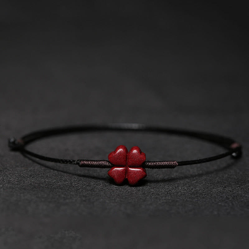 Fortune Jewel Handmade Plum Blossom Four Leaf Clover PiXiu Lotus Koi Fish Cinnabar Blessing Braid Bracelet