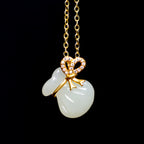 Fortune Jewel Natural Hetian White Jade Luck Money Bag Necklace Pendant