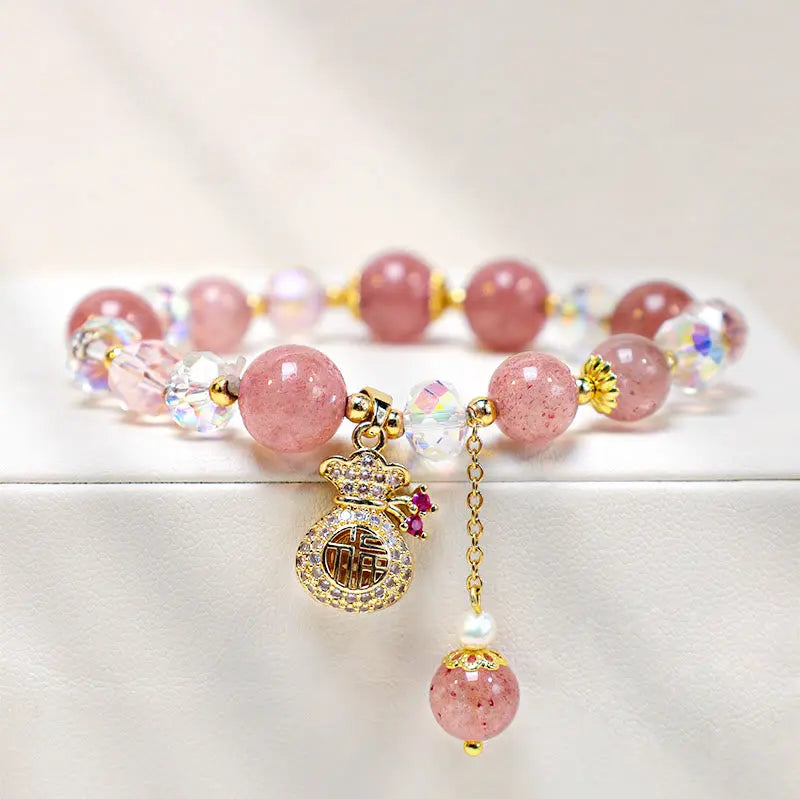 Fortune Jewel "Wishing Love and Sweet Blessings"Strawberry Quartz Bracelet Includes Gift Message Card Fortune Jewel