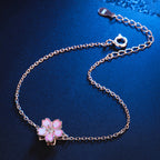 Fortune Jewel 925 Sterling Silver Cherry Blossom Blessing Chain Bracelet Rotatable Ring