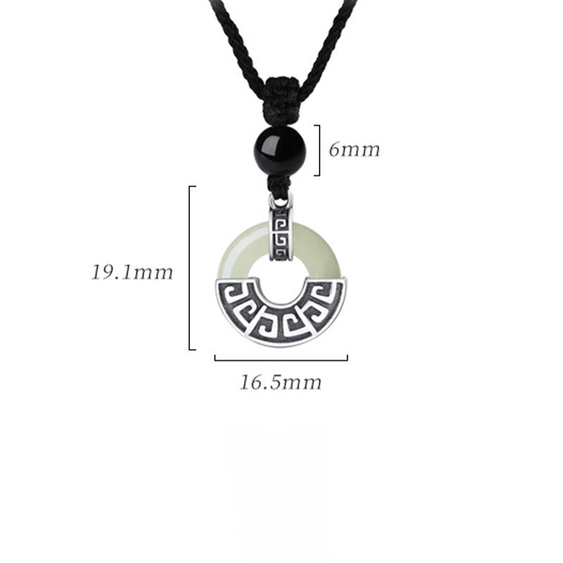 Fortune Jewel 925 Sterling Silver Natural Hetian Jade Peace Buckle Prosperity Necklace Pendant