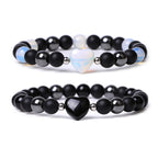 Fortune Jewel Black Onyx Tiger Eye Stone Crystal Love Heart Protection Bracelet