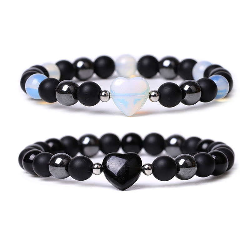 Fortune Jewel Black Onyx Tiger Eye Stone Crystal Love Heart Protection Bracelet