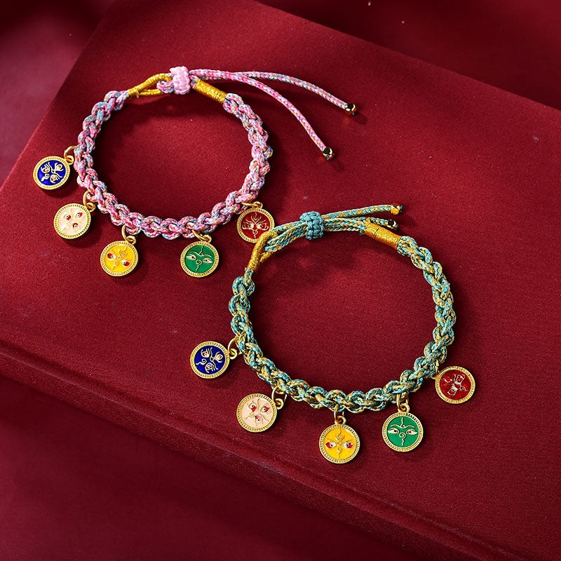 Fortune Jewel Handmade Tibetan Multicolored Rope Five God Of Wealth Luck Braid Bracelet