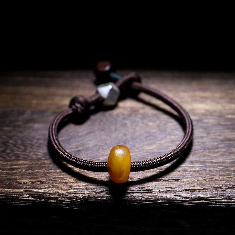 Fortune Jewel 925 Sterling Silver Chinese Zodiac Natal Buddha Natural Amber Clear Anxiety Bracelet
