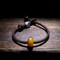 Fortune Jewel 925 Sterling Silver Chinese Zodiac Natal Buddha Natural Amber Clear Anxiety Bracelet
