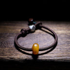 Fortune Jewel 925 Sterling Silver Chinese Zodiac Natal Buddha Natural Amber Clear Anxiety Bracelet