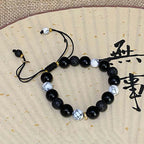 Fortune Jewel Black Obsidian Lava Rock Stone Yin Yang Strength Bracelet