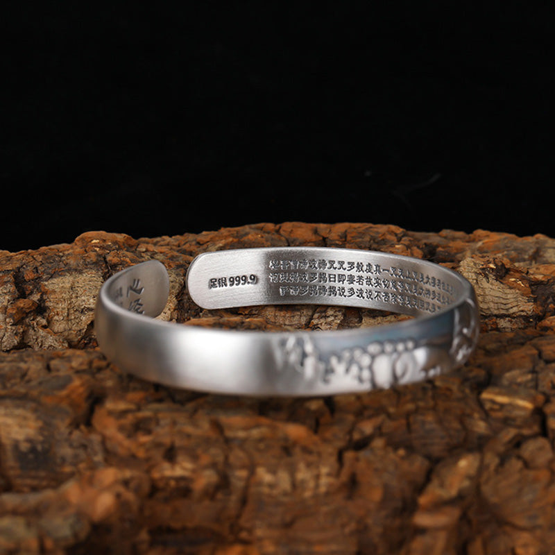Fortune Jewel 999 Sterling Silver Buddha Head Heart Sutra Serenity Bracelet Bangle