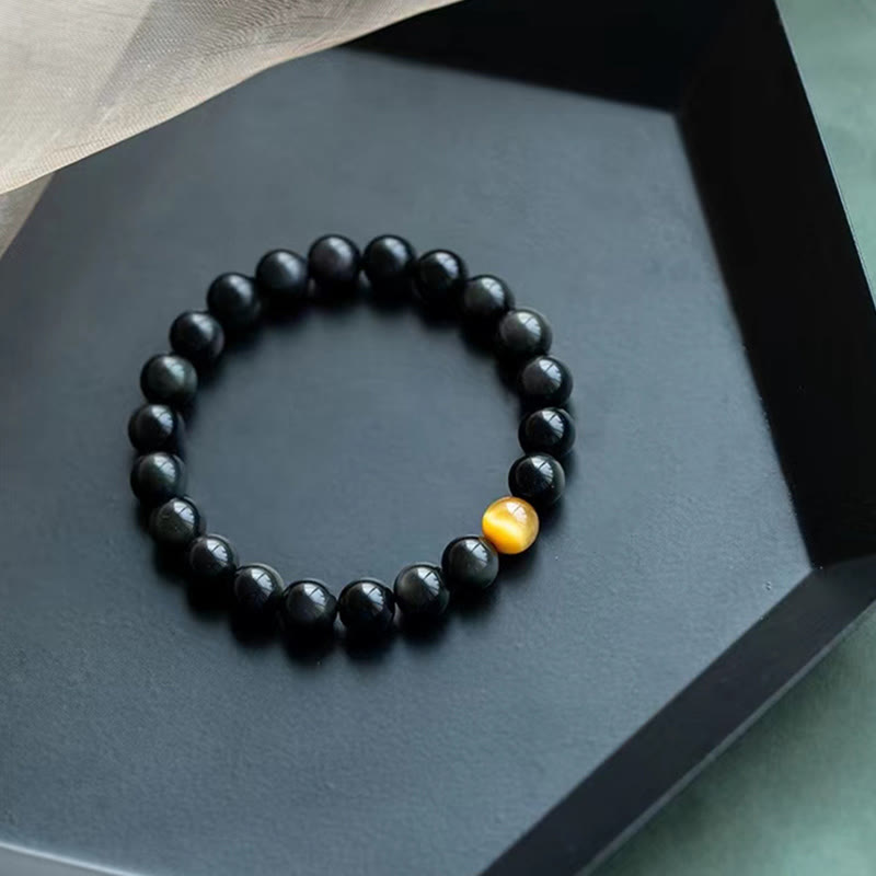 Fortune Jewel Natural Rainbow Obsidian Tiger Eye Positive Love Bracelet