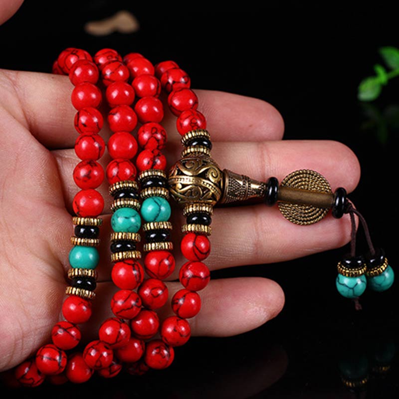 Fortune Jewel Tibetan Mala Red Turquoise Lucky Necklace Bracelet