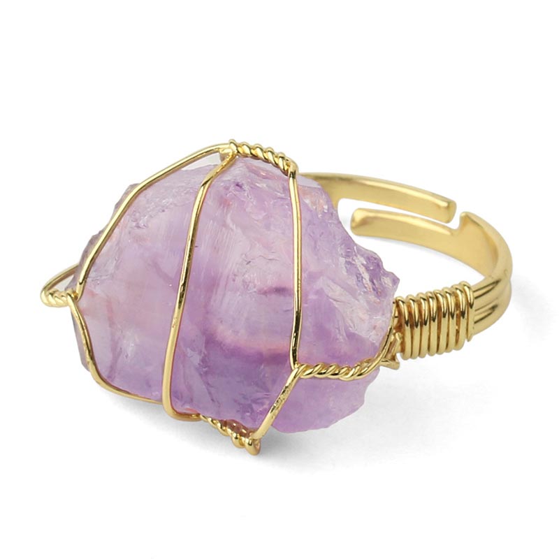 Fortune Jewel Natural Crystal Gemstone Amethyst Adjustable Ring