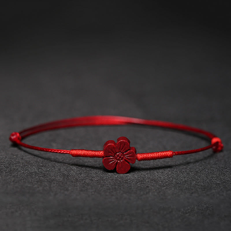 Fortune Jewel Handmade Plum Blossom Four Leaf Clover PiXiu Lotus Koi Fish Cinnabar Blessing Braid Bracelet