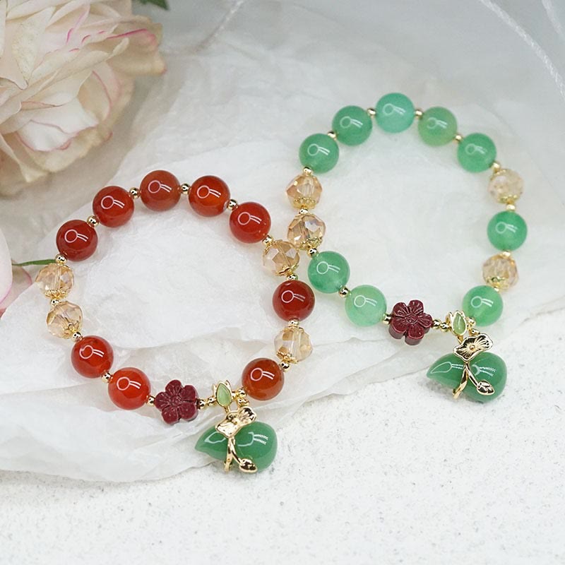 Fortune Jewel Natural Red Agate Green Agate Gourd Cinnabar Flower Beads Confidence Bracelet