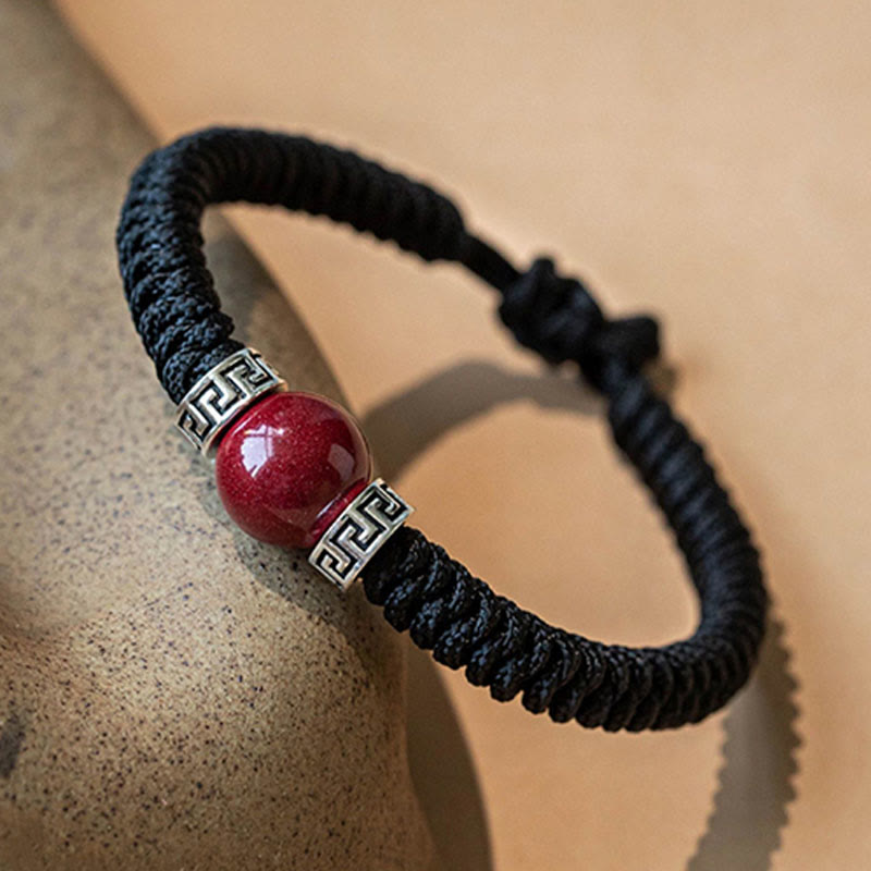 Fortune Jewel 925 Sterling Silver Natural Cinnabar Bead Calm Handmade Braided String Bracelet