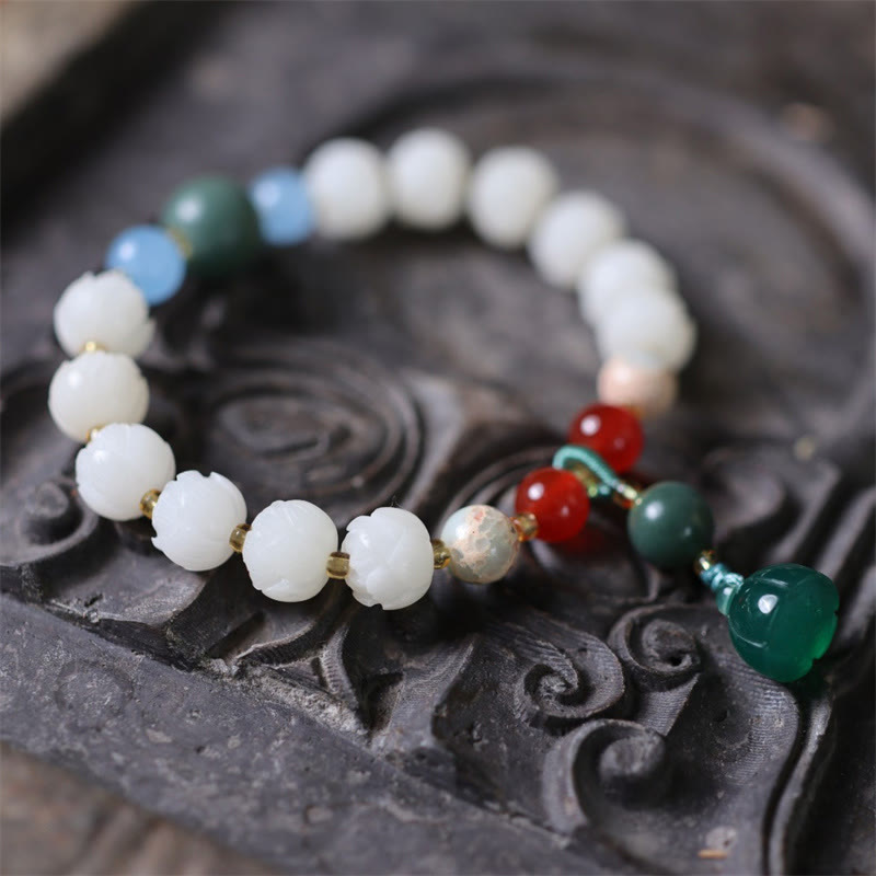 Fortune Jewel Bodhi Seed Lotus Bead Carved Peace Harmony Bracelet