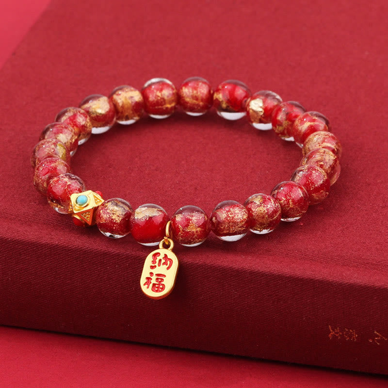 Fortune Jewel Tibetan Incense Ash Liuli Glass Bead Lucky Fortune Fu Character Charm Bracelet