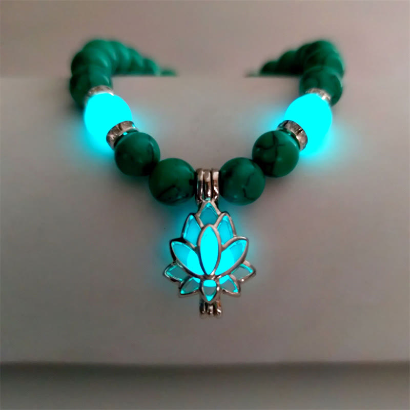 Fortune Jewel Tibetan Turquoise Glowstone Luminous Bead Lotus Protection Bracelet