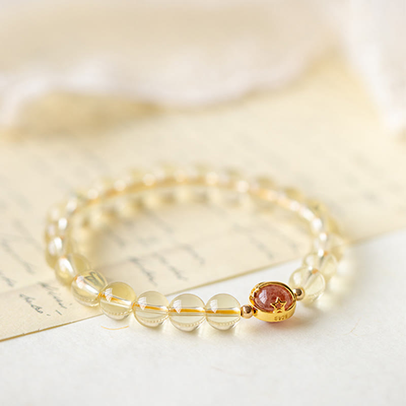 Fortune Jewel Golden Rutilated Quartz Strawberry Quartz Star Protection Bracelet