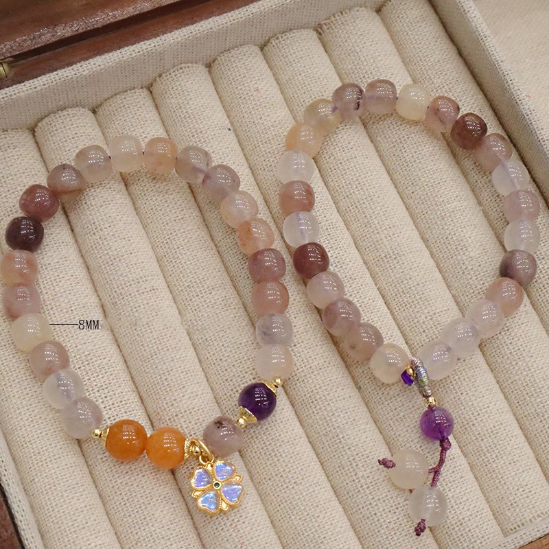 Fortune Jewel Natural Purple Golden Silk Jade Violet Flower Bead Charm Wealth Bracelet