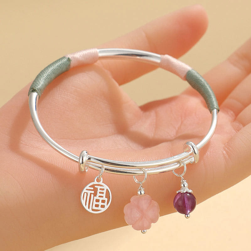 Fortune Jewel Pink Crystal Peace Buckle Lucky Flower Love Bracelet Bangle