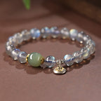 Fortune Jewel Chinese Zodiac Natal Buddha 925 Sterling Silver Natural Moonstone Hetian Jade Positive Bracelet