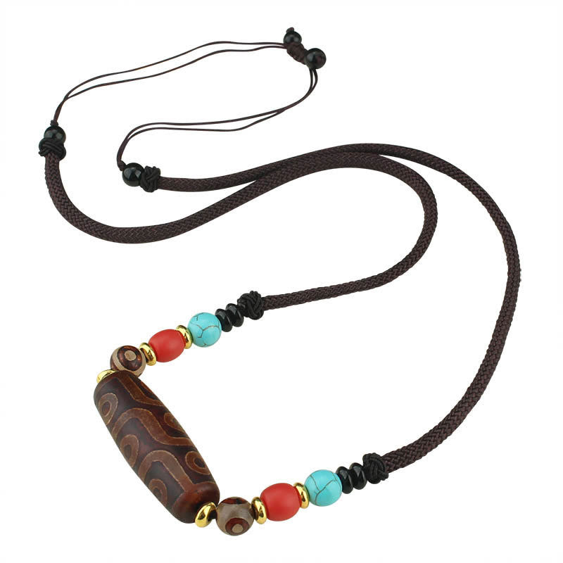 Fortune Jewel Tibetan Nine-Eye Dzi Bead Three-eyed Dzi Bead Protection String Necklaces Pendant