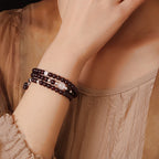 Fortune Jewel 925 Sterling Silver Natural Garnet Cat Eye Protection Triple Wrap Bracelet