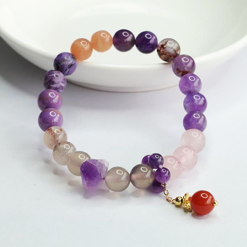 Fortune Jewel Natural Amethyst Crystal Inner Peace Healing Bead Charm Bracelet