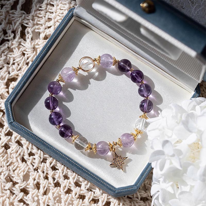 Fortune Jewel Natural Amethyst Inner Peace Healing Star Charm Bracelet
