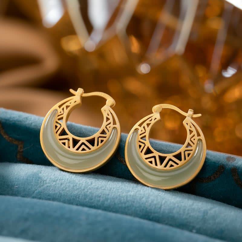 Fortune Jewel Crescent Moon Jade Prosperity Drop Earrings
