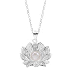 Fortune Jewel 925 Sterling Silver Lotus Flower Pearl Wealth Necklace Pendant Fortune Jewel